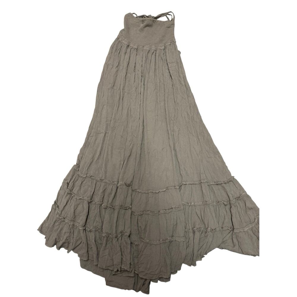 Free People Extratropical Maxi Dress Olive Stone XL Open Back Ruffle Boho - Picture 7 of 11